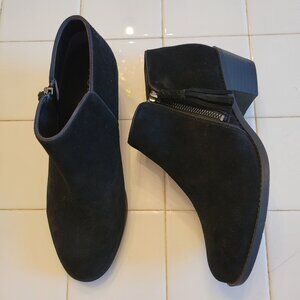 Vionic Shyanne Black Leather Suede Ankle Boots 7 Side Zip Tassel‎